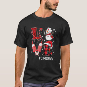 Camiseta Love CVICU Enfermeira Vida Snowman Seringa Natal N
