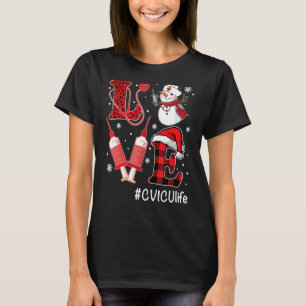 Camiseta Love CVICU Enfermeira Vida Snowman Seringa Natal N