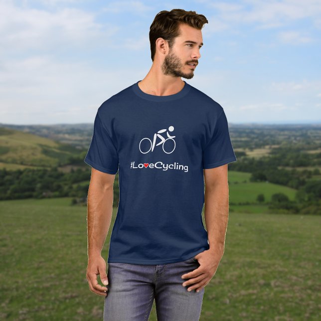 Camiseta Love Cycling, ciclista (Example showing the navy t-shirt with Vivid printing option)