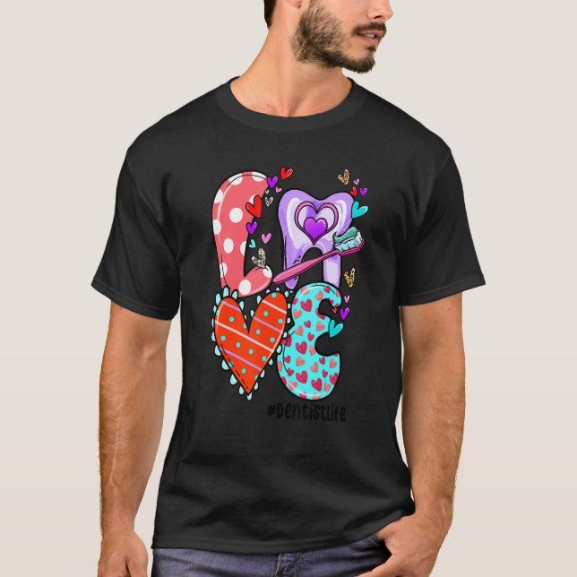 Camiseta LOVE Dentist Life Leopard Heart Valentine's Day Gi (Frente)