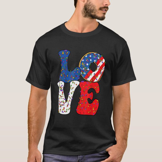 Camiseta Love Donut Sprinkle with USA American flag for 4th (Frente)