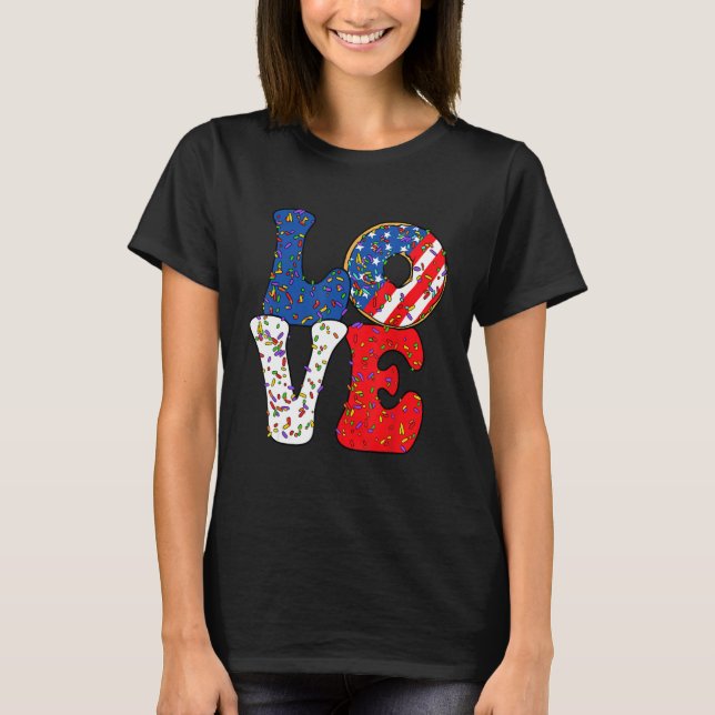 Camiseta Love Donut Sprinkle with USA American flag for 4th (Frente)