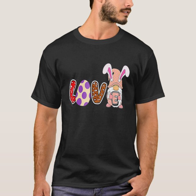 Camiseta Love Easter Gnome Bunny Ears  Lettering Leopard Gr (Frente)