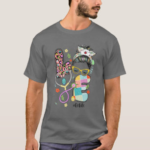 Camiseta LOVE ER Enfermeira Páscoa de vida Leopard Messy Bu