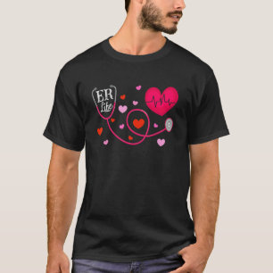 Camiseta Love ER Life Heartbeat Doutor Enfermeira Namorados