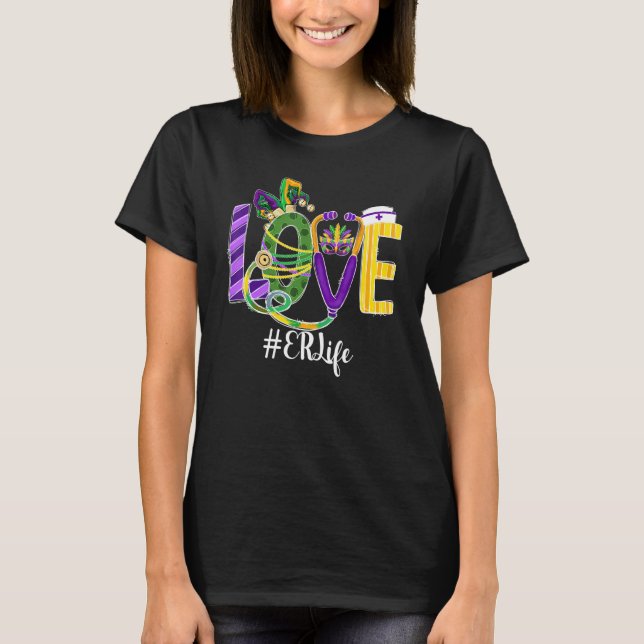 Camiseta Love Er Life Nurse Leopard Mardi Gras Festival Cos (Frente)
