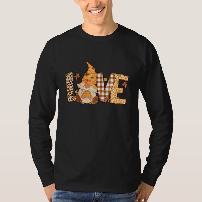 Camiseta Love Fall Plaid Leopard Gnome Family Pajama Thanks (Frente)
