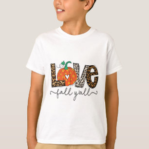Camiseta Love Fall Y all Autumn Season Leopard Print Pumpki