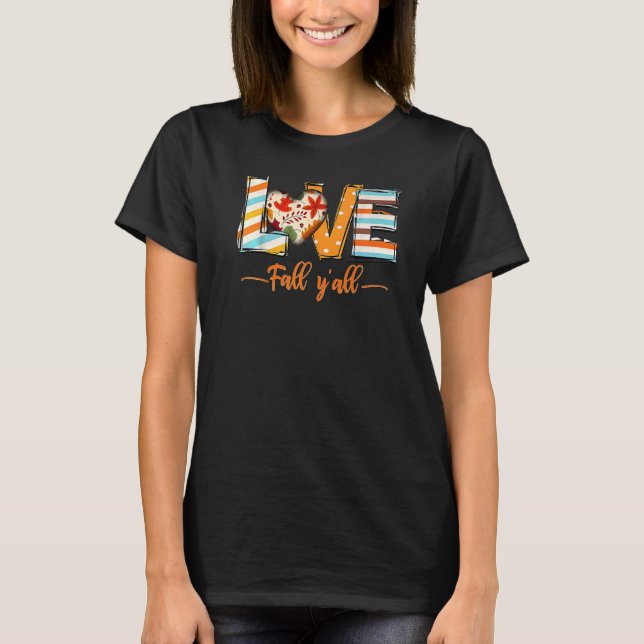 Camiseta Love Fall Y'All Leopard Fall Pumpkin  Thanksgiving (Frente)