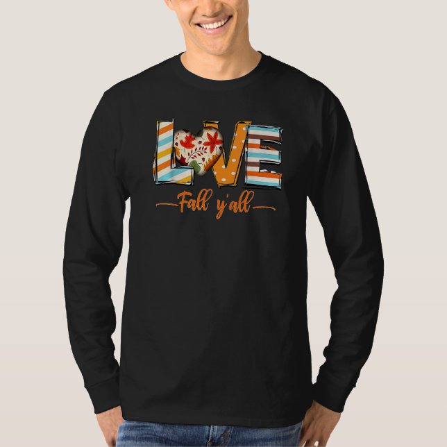 Camiseta Love Fall Y'All Leopard Fall Pumpkin  Thanksgiving (Frente)