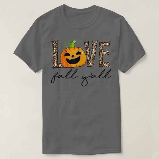 Camiseta Love Fall Y'All Leopard Pumpkin Fall  (Frente do Design)