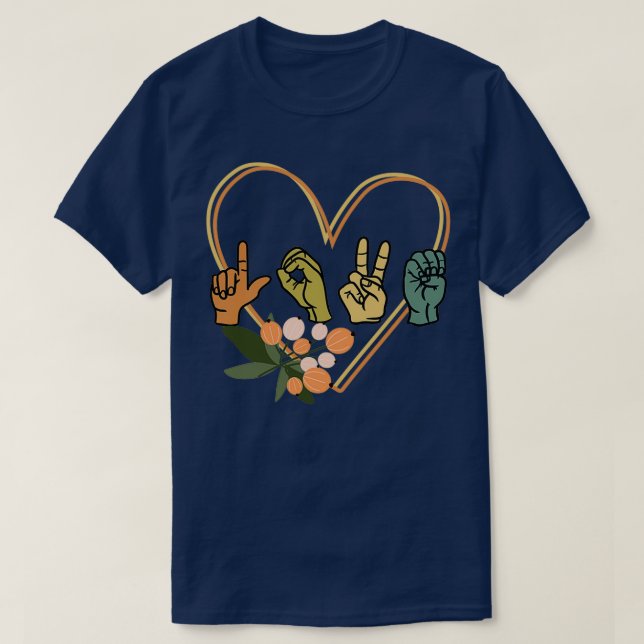 Camiseta Love Floral Heart American Sign Language ASL Inter (Frente do Design)