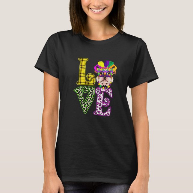 Camiseta LOVE Funny Mardi Gras French Bulldog Dog Leopard P (Frente)