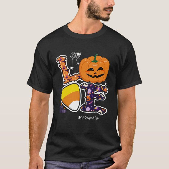 Camiseta Love Gaga And Candy Corn Pumpkin Spider Halloween  (Frente)