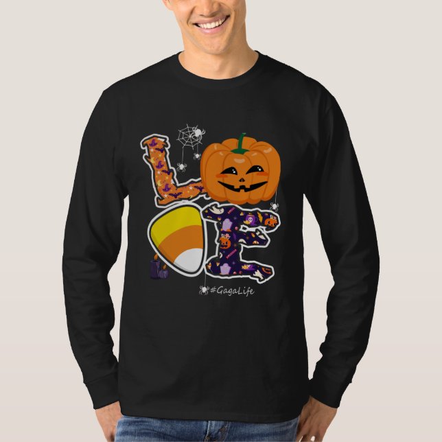 Camiseta Love Gaga And Candy Corn Pumpkin Spider Halloween  (Frente)