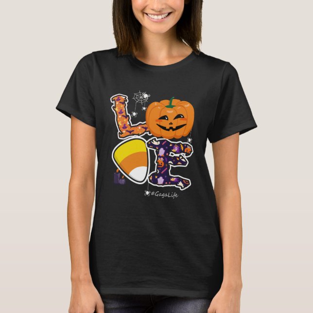 Camiseta Love Gaga And Candy Corn Pumpkin Spider Halloween  (Frente)
