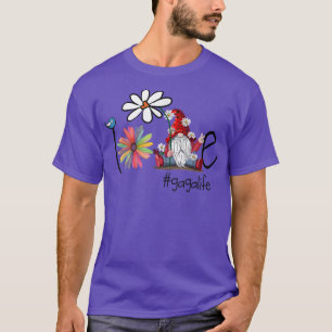 Camiseta Love Gaga Life Gnome Flower Art Bird Avó 