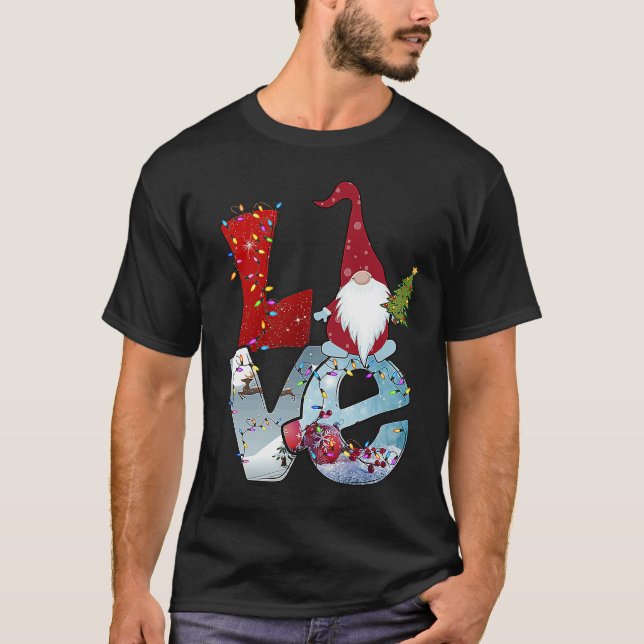 Camiseta Love Garden Gnome Santa Claus Light Snow Tree Chri (Frente)