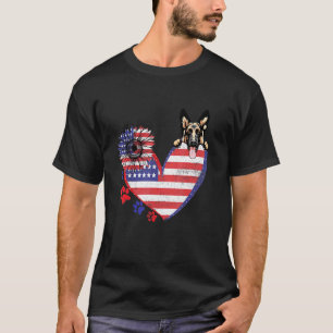 Camiseta Love German shepherd America Flag Sunflower Dog