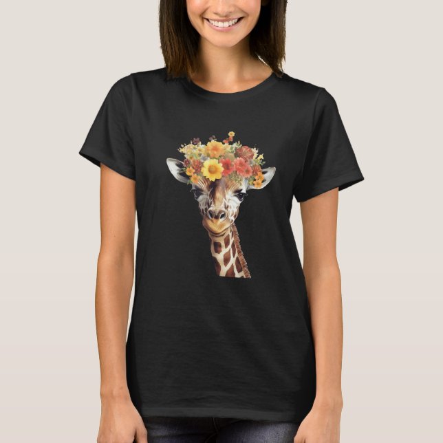 Camiseta Love giraffe Women wildlife giraffe  with Flowers (Frente)