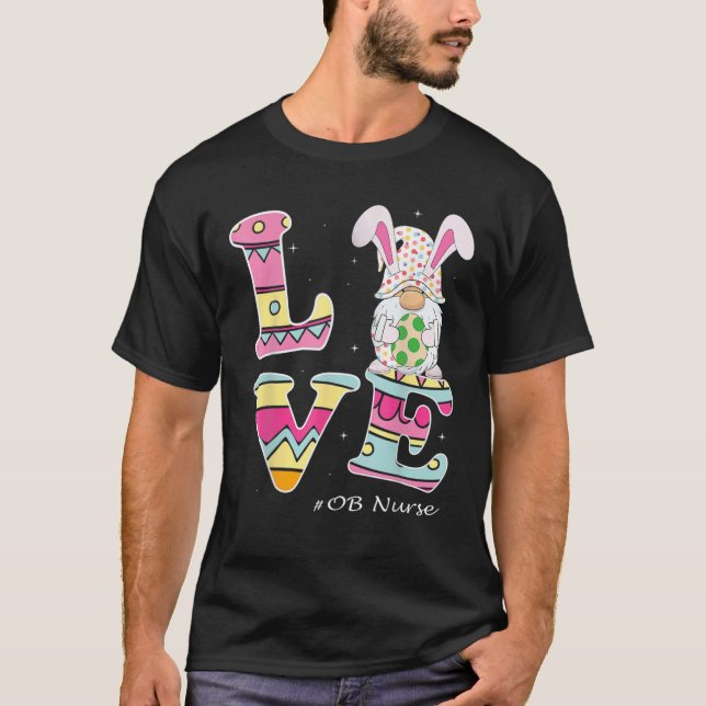 Camiseta Love Gnome Bunny Delivery OB Páscoa Day Labor Nurs (Frente)