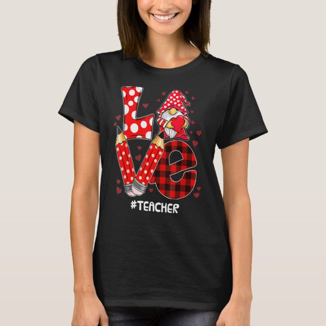 Camiseta Love Gnome Teacher Valentines Day Teacher Student  (Frente)