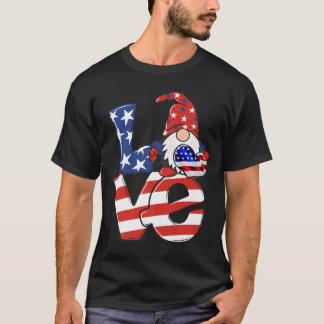 Camiseta Love Gnome USA Flag 4 de julho