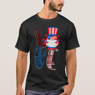 Camiseta Love Gnome Usa Flag 4 De Julho Merica Patriot Wom