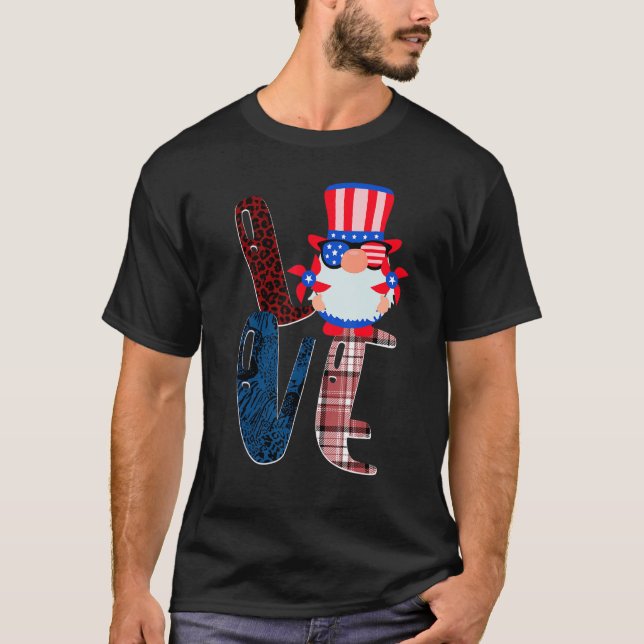 Camiseta Love Gnome Usa Flag 4 De Julho Merica Patriot Wom (Frente)