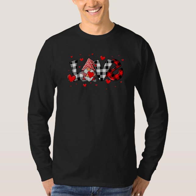 Camiseta Love Gnome Valentines Day Buffalo Plaid Gnome Hear (Frente)
