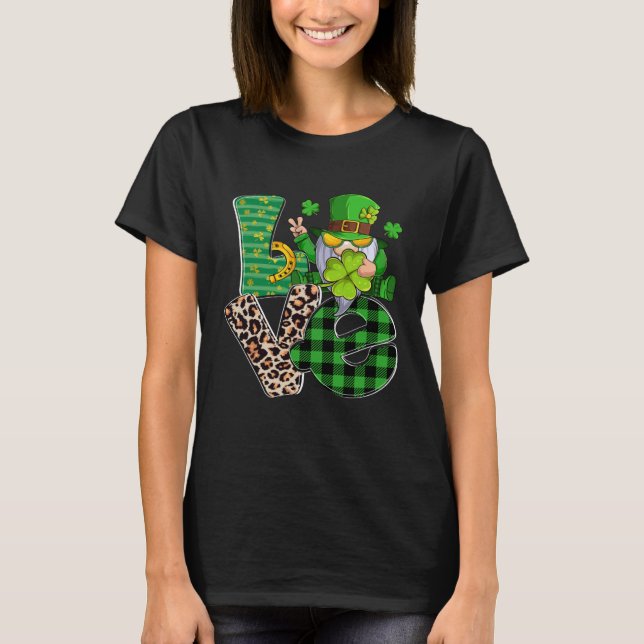 Camiseta LOVE Gnomes Irish Shamrock Lucky St Patrick's Day  (Frente)