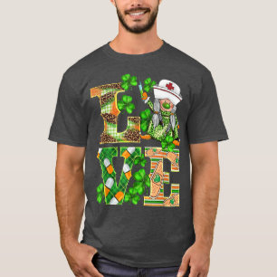 Camiseta Love Gnomo Nurse Life ER RN Leopar Dia de São Patr