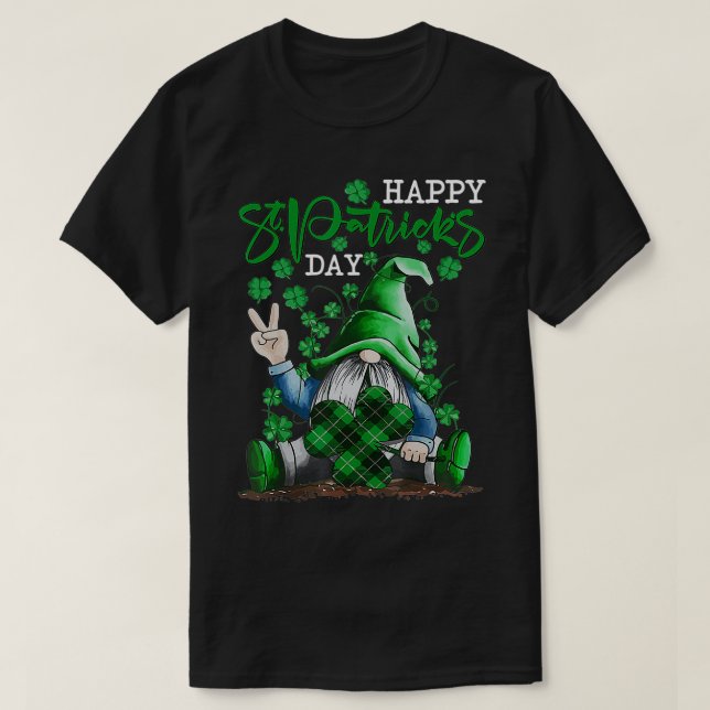Camiseta LOVE Gnomos Irish Shamrock Lucky Dia de São Patríc (Frente do Design)