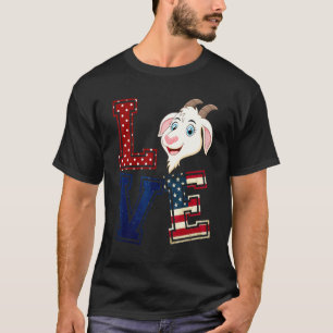Camiseta LOVE Goat Face American Flag Patriótico 4 De Julho