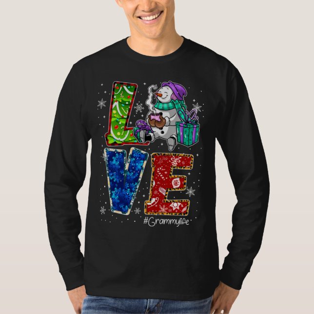 Camiseta Love Grammy Life Snowman Leopard Thanksgiving gram (Frente)