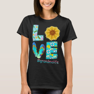 Camiseta LOVE Grandma Life Flip Flops Hippie Sunflower