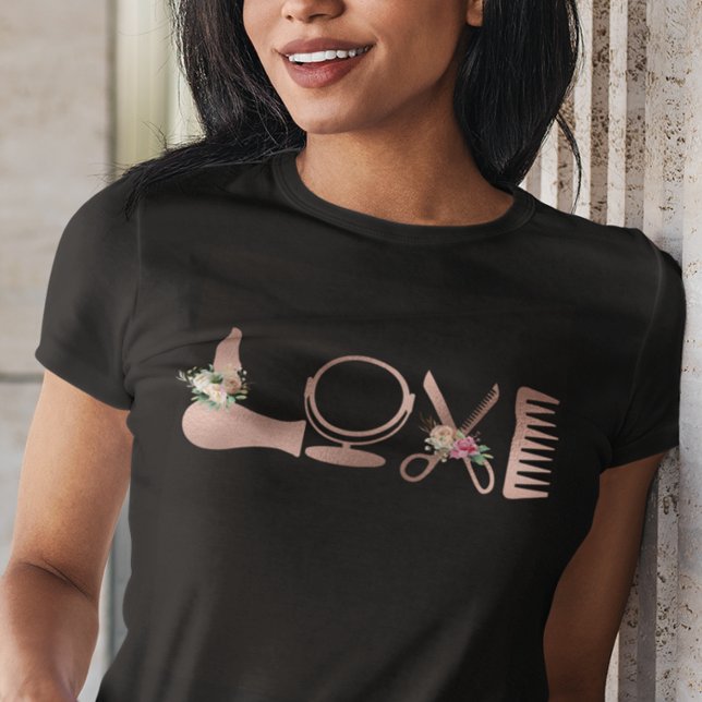 Camiseta LOVE Hair Stylist Rosa com tesoura de cabelos Dour (Criador carregado)