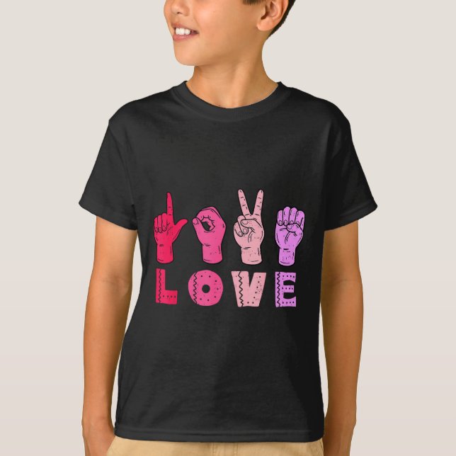 Camiseta Love Hand Sign Language Asl Valentines Day Men Wom (Frente)