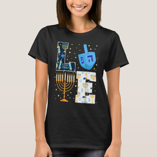 Camiseta LOVE Hanukkah Decorations Dreidel Menorah 2022 Cha (Frente)