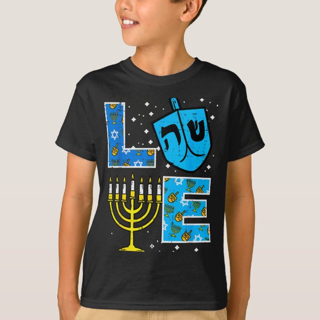 Camiseta Love Hanukkah Dreidel Menorah Jewish Chanukah Men  (Frente)