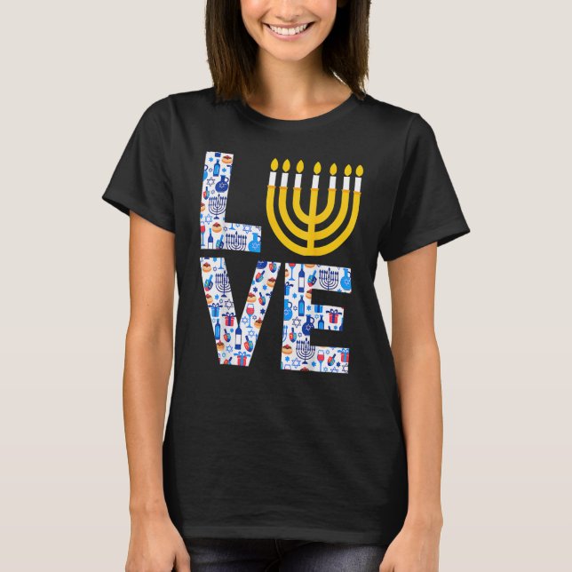 Camiseta Love Hanukkah Menorah Jewish Pajama  For Men Women (Frente)