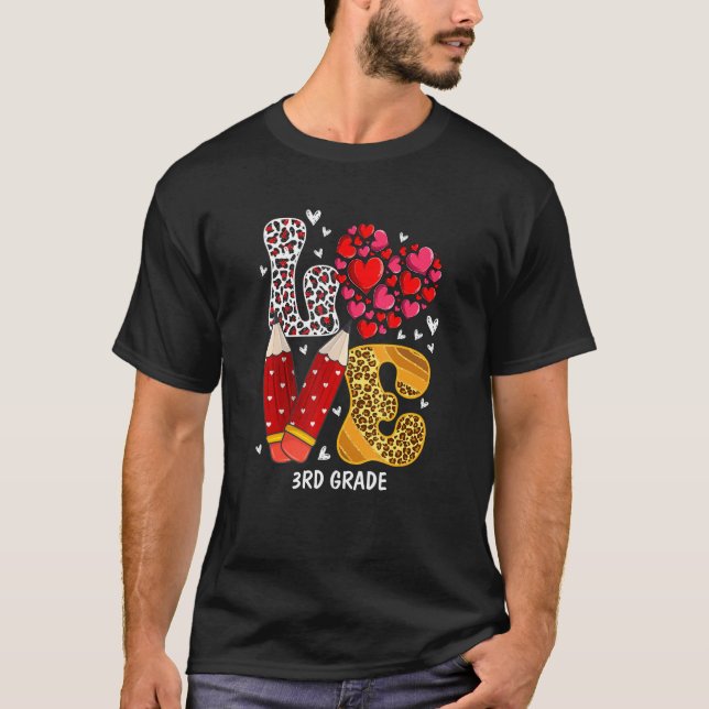 Camiseta LOVE Heart 3rd Grade Teacher Leopard Valentines Da (Frente)