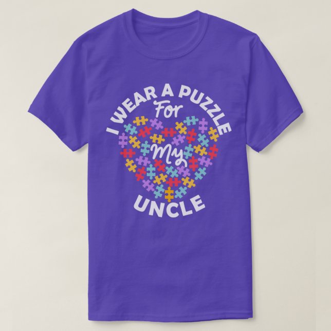 Camiseta Love Heart Autism Awareness I Wear A Puzzle Uncle  (Frente do Design)