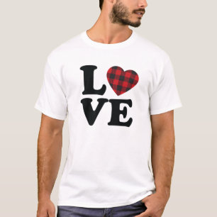 Camiseta Love Heart Buffalo Xadrez Dia de os namorados Cupi