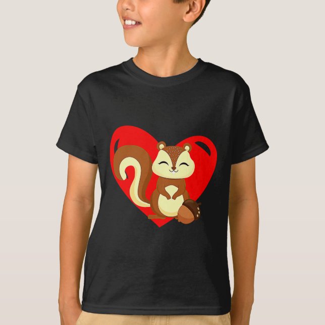 Camiseta Love Heart Graphic Valentines Day Squirrel Boys K  (Frente)