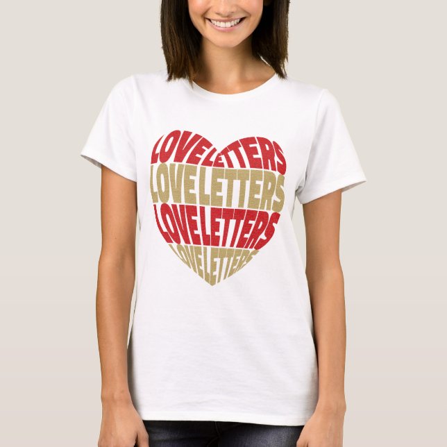 Camiseta Love Heart Letters Red Dourado Glitter (Frente)