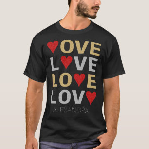 Camiseta Love Heart Red Dourado Silver Glitter Nome Persona