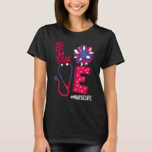 Camiseta Love Heart Stethoscope Enfermeira Vida 4 De Julho