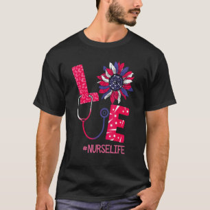 Camiseta Love Heart Stethoscope Enfermeira Vida 4 De Julho