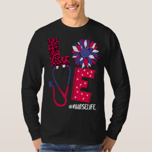 Camiseta Love Heart Stethoscope Enfermeira Vida 4 De Julho